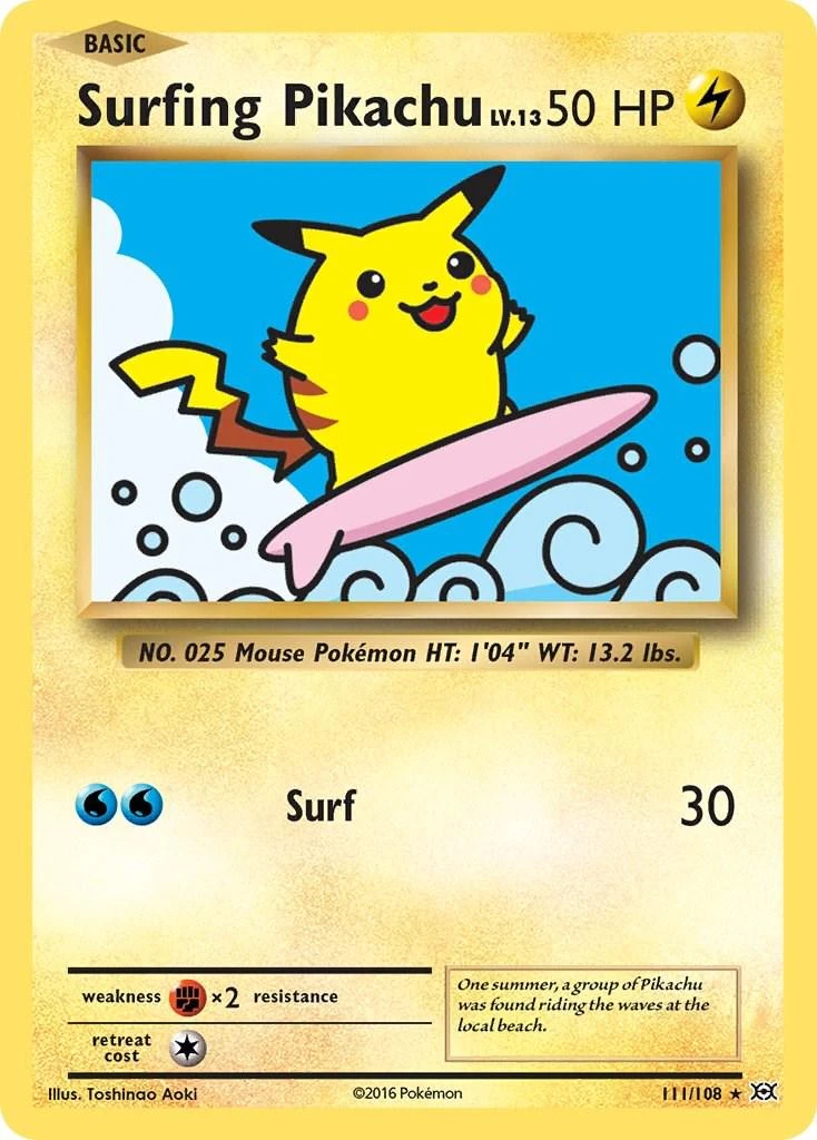 Surfing Pikachu #111 · Evolutions (2016)